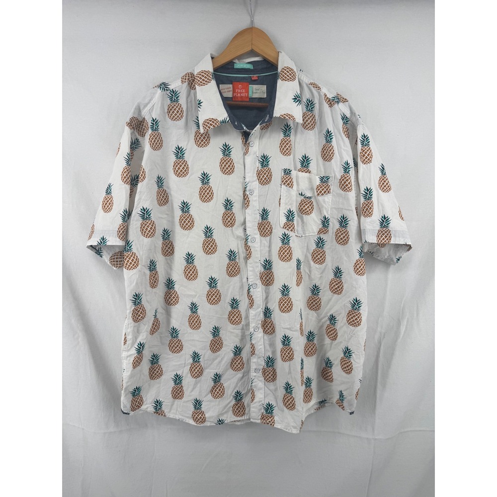 Free Planet Mens Pineapple Print Button Down Shirt White 3XL FNXW49HP5WMX
